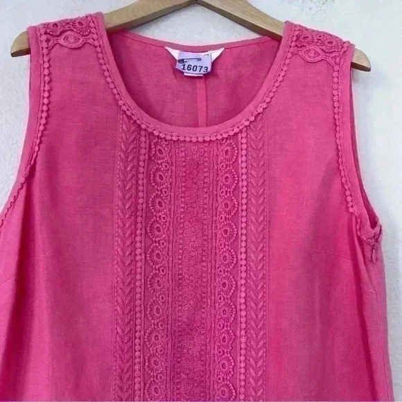 monsoon Linen Dress Shift Dress Salmon Sleeve side slit pockets Size 8 US - Picture 2 of 8